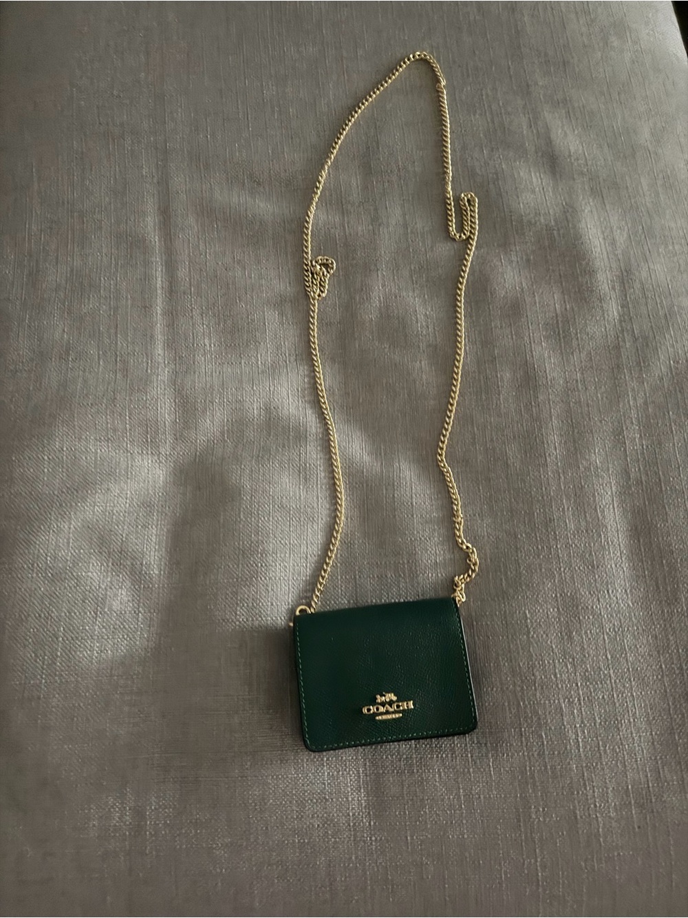 Coach Emerald Green Mini Chain Crossbody Wallet with Gold Hardware
